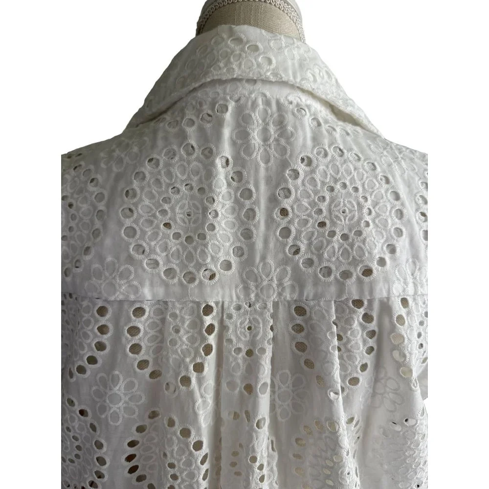 Cartolina Nantucket Beach Coverup Womens Large White Eyelet Dress Collared Pool_11